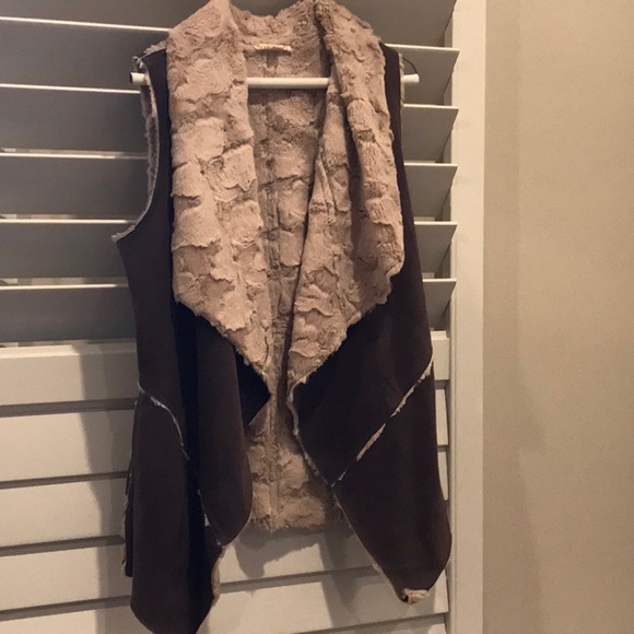 Double Zero Sweaters - Faux Leather Sherpa Vest